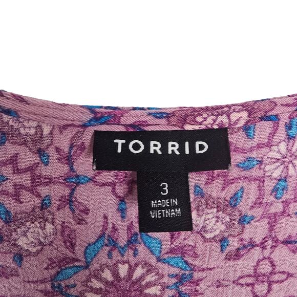 Torrid Floral Babydoll Top Plus Size 3X Crochet Tasseled Boho Cottage Soft Girl - Picture 7 of 9